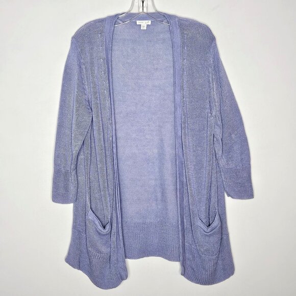 J Jill Love Linen Cardigan Womens Small Open Front Boho Linen Periwinkle Blue - Picture 1 of 9